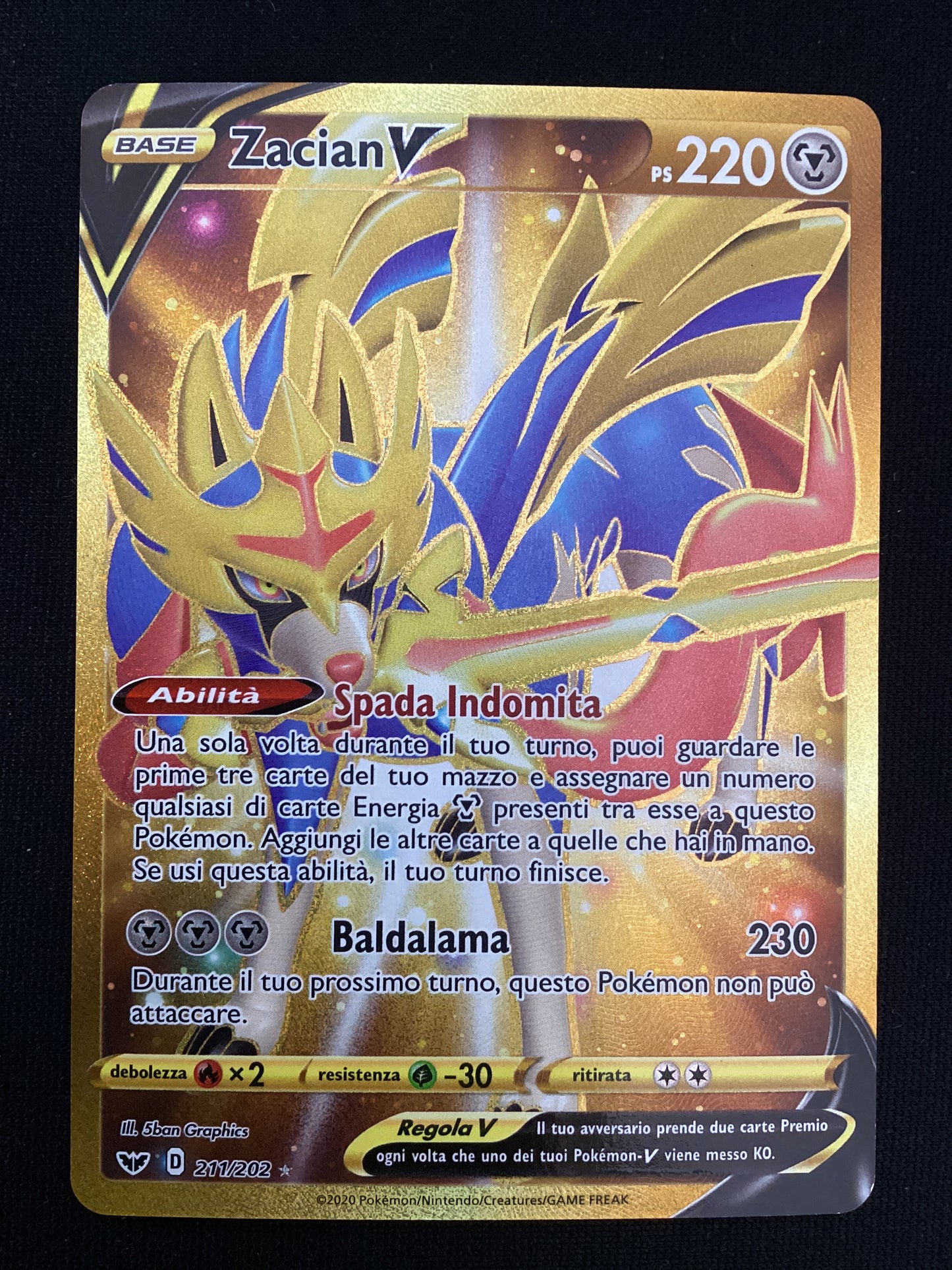 211-202 Zacian V Gold Rara Segreta SSH Spada e Scudo ITA NM