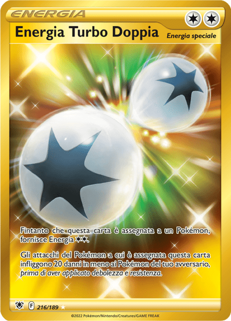 216-189 Energia Turbo Doppia Gold Rara Segreta Trainer Gallery ASR Lucentezza Siderale ITA NM