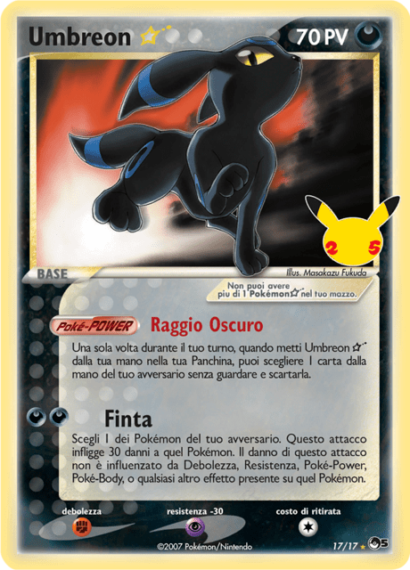 017-017 Umbreon Gold Star Rara Shiny CEL Grean Festa ITA NM