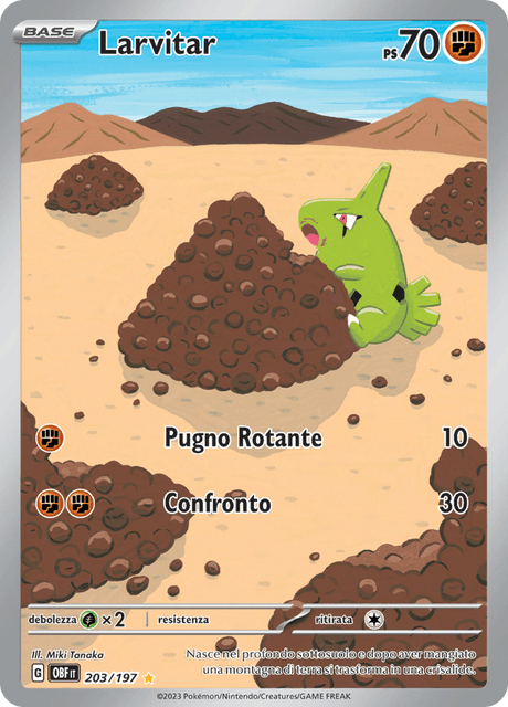 203-197 Larvitar Illustrazione Rara OBF Ossidiana Infuocata ITA NM