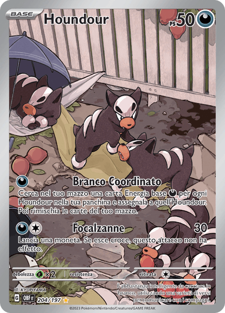 204-197 Houndour Illustrazione Rara OBF Ossidiana Infuocata ITA NM