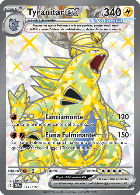 211-197 Tyranitar ex Teracristal Full Art OBF Ossidiana Infuocata ITA NM