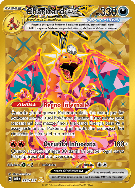 228-197 Charizard ex Teracristal Gold Rara Segreta OBF Ossidiana Infuocata ITA NM