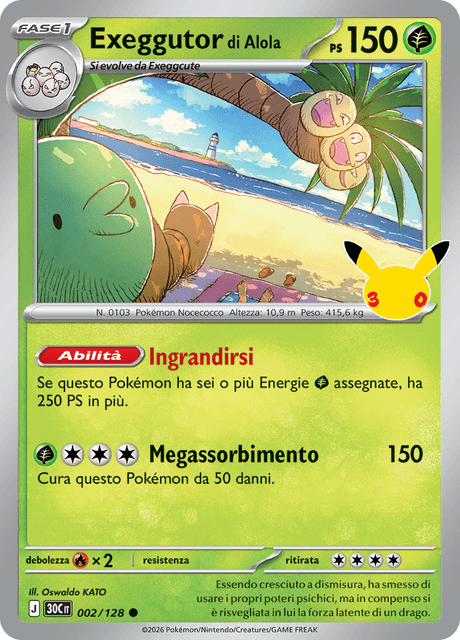 002-128 Exeggutor di Alola Holo 30C 30º Anniversario ITA NM