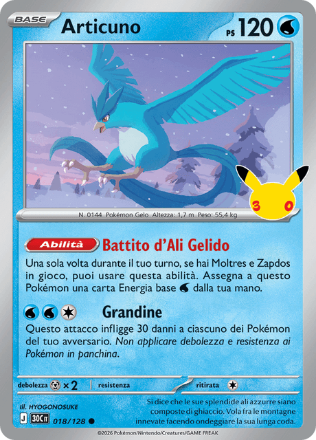 018-128 Articuno Holo 30C 30º Anniversario ITA NM