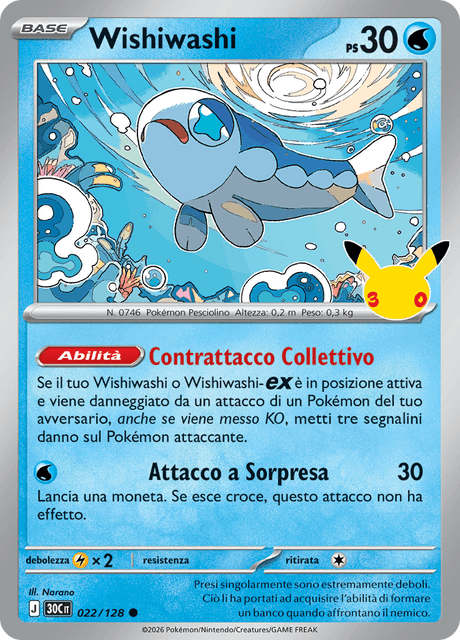022-128 Wishiwashi Holo 30C 30º Anniversario ITA NM