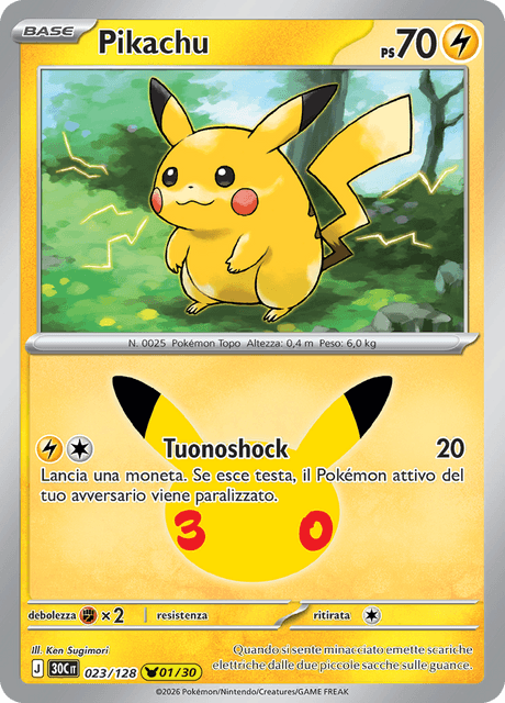 023-128 Pikachu Holo 30C 30º Anniversario ITA NM