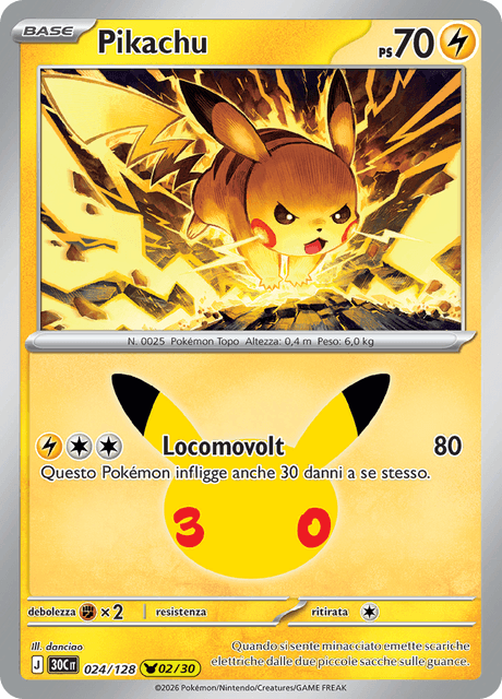 024-128 Pikachu Holo 30C 30º Anniversario ITA NM