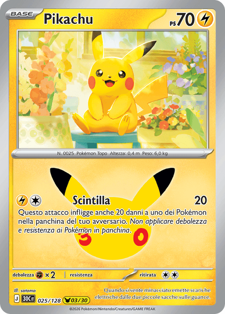 025-128 Pikachu Holo 30C 30º Anniversario ITA NM