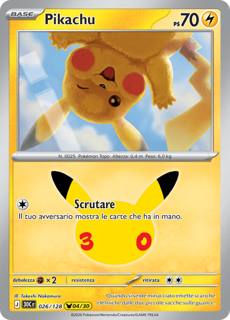 026-128 Pikachu Holo 30C 30º Anniversario ITA NM