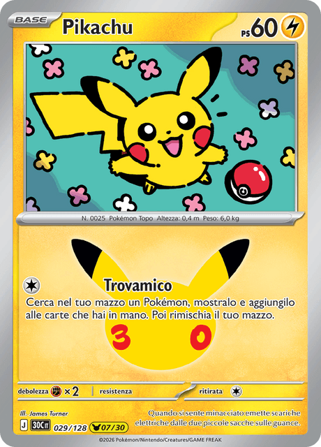 029-128 Pikachu Holo 30C 30º Anniversario ITA NM