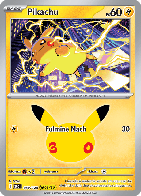 030-128 Pikachu Holo 30C 30º Anniversario ITA NM