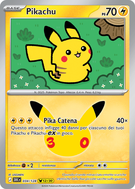 034-128 Pikachu Holo 30C 30º Anniversario ITA NM