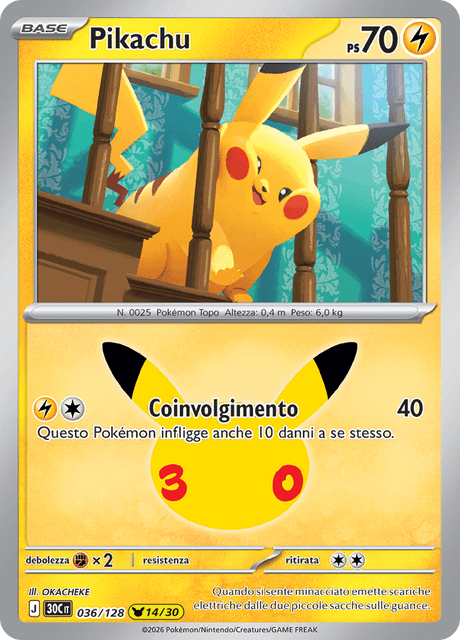 036-128 Pikachu Holo 30C 30º Anniversario ITA NM