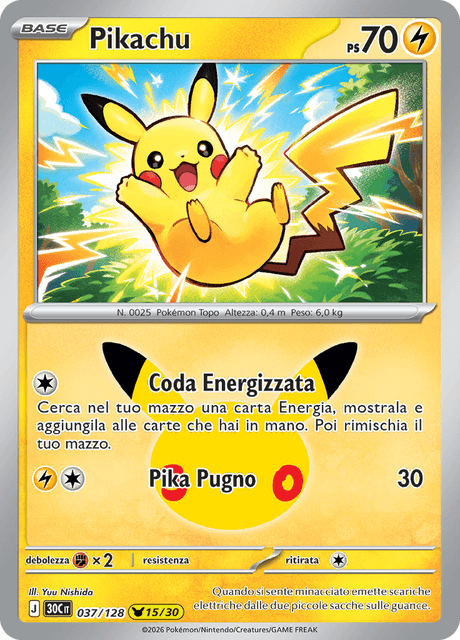 037-128 Pikachu Holo 30C 30º Anniversario ITA NM