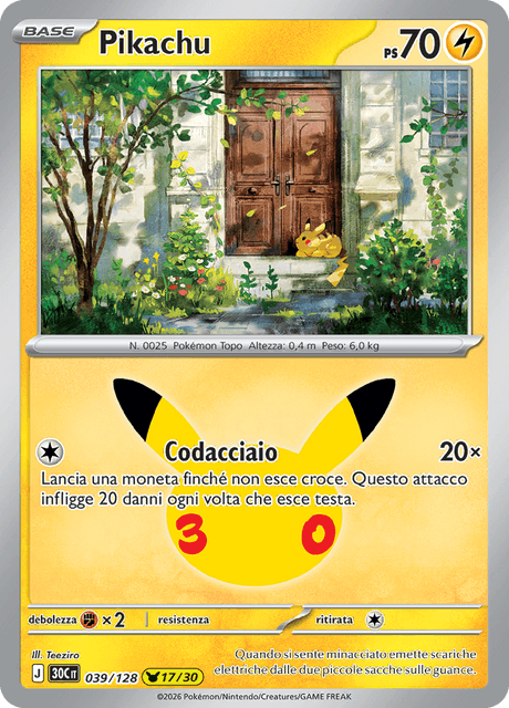 039-128 Pikachu Holo 30C 30º Anniversario ITA NM