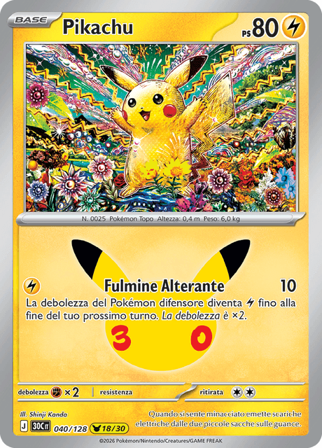 040-128 Pikachu Holo 30C 30º Anniversario ITA NM