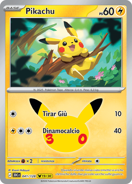 041-128 Pikachu Holo 30C 30º Anniversario ITA NM