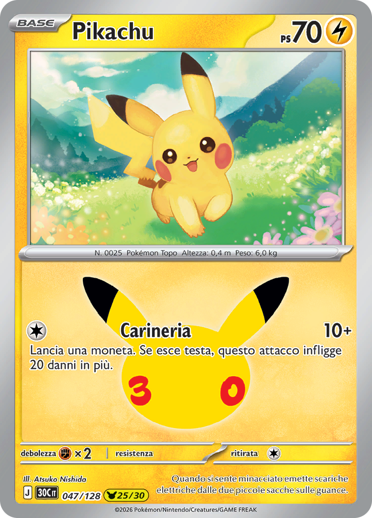 047-128 Pikachu Holo 30C 30º Anniversario ITA NM