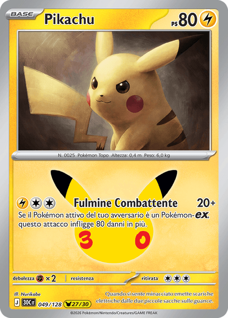 049-128 Pikachu Holo 30C 30º Anniversario ITA NM
