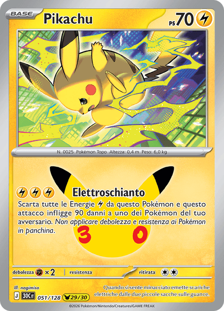 051-128 Pikachu Holo 30C 30º Anniversario ITA NM