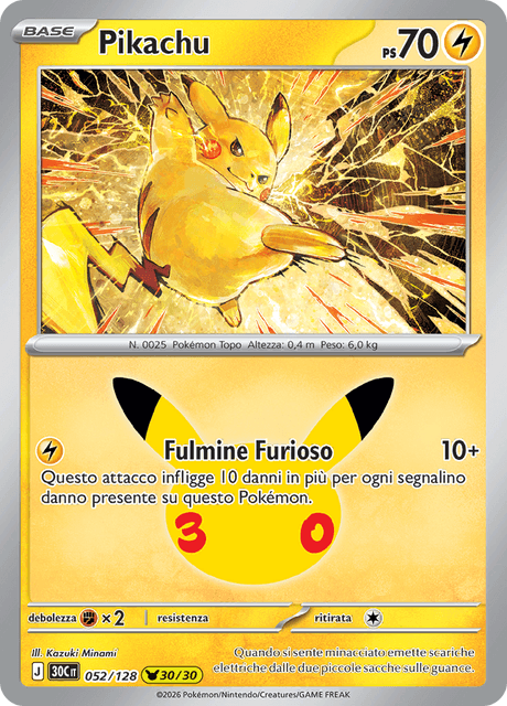 052-128 Pikachu Holo 30C 30º Anniversario ITA NM