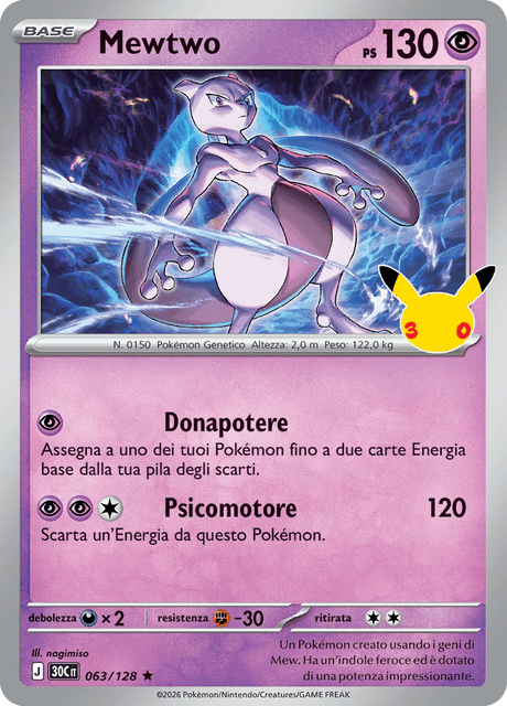 063-128 Mewtwo Holo 30C 30º Anniversario ITA NM
