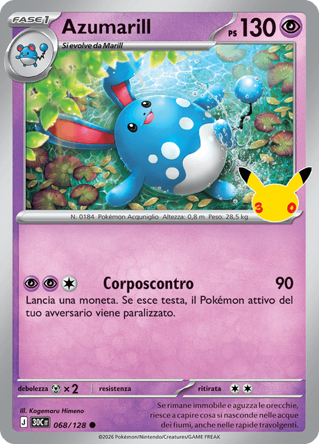 068-128 Azumarill Holo 30C 30º Anniversario ITA NM