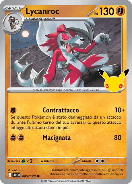 085-128 Lycanroc Holo 30C 30º Anniversario ITA NM
