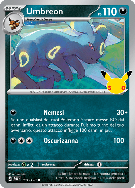 091-128 Umbreon Holo 30C 30º Anniversario ITA NM
