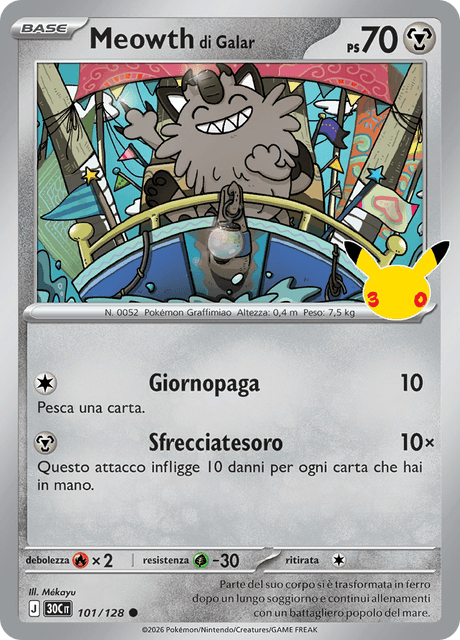 101-128 Meowth di Galar Holo 30C 30º Anniversario ITA NM