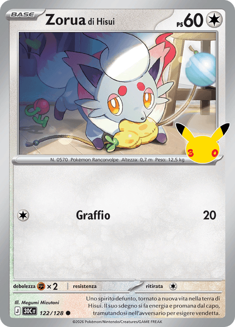 122-128 Zorua di Hisui Holo 30C 30º Anniversario ITA NM