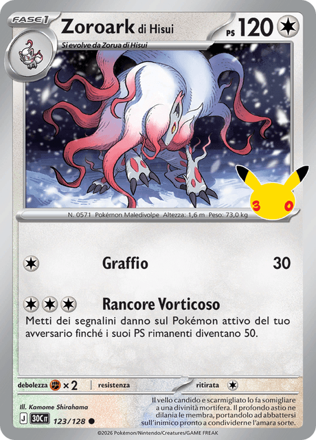 123-128 Zoroark di Hisui Holo 30C 30º Anniversario ITA NM