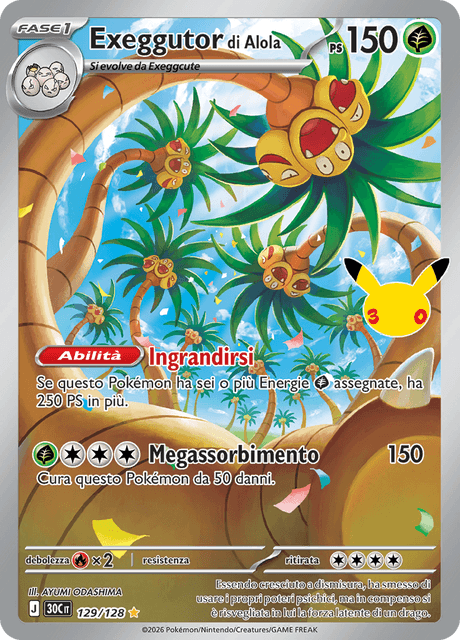 129-128 Exeggutor di Alola Illustrazione Rara 30C 30º Anniversario ITA NM