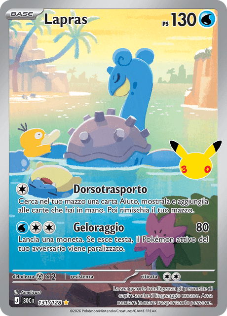 131-128 Lapras Illustrazione Rara 30C 30º Anniversario ITA NM