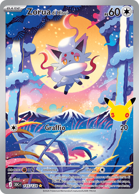 145-128 Zorua di Hisui Illustrazione Rara 30C 30º Anniversario ITA NM