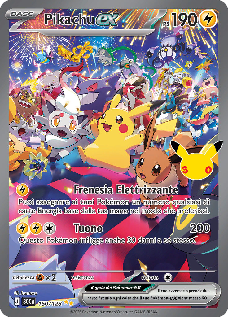150-128 Pikachu ex Alternative Art 30C 30º Anniversario ITA NM