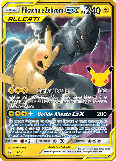 183-128 Pikachu e Zekrom GX Collezione Classica 30C 30º Anniversario ITA NM