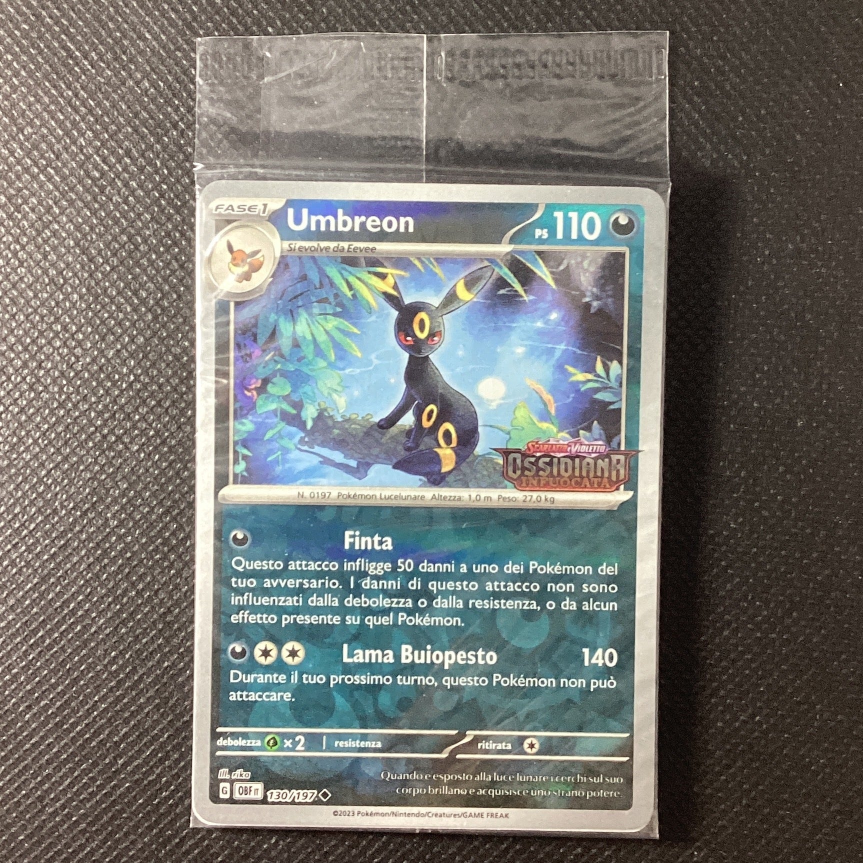 Promo 130-197 Umbreon  Reverse Holo Stamped OBF Ossidiana Infuocata ITA NM SEALED