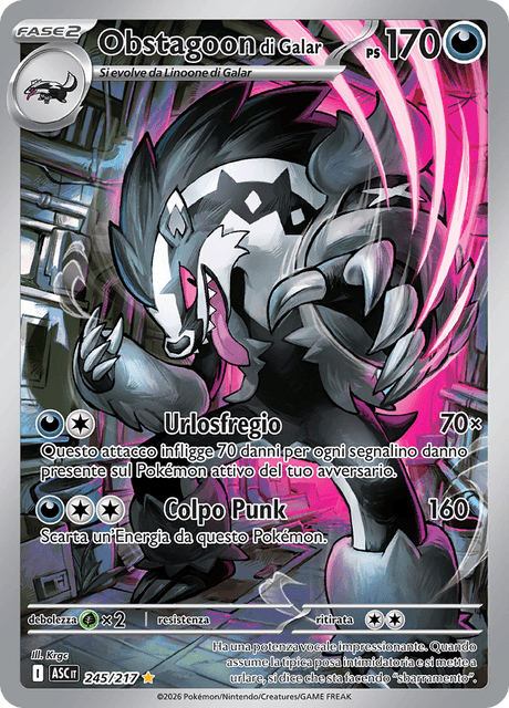 245-217 Obstagoon Di Galar Illustrazione Rara ASC Ascesa Eroica ITA NM