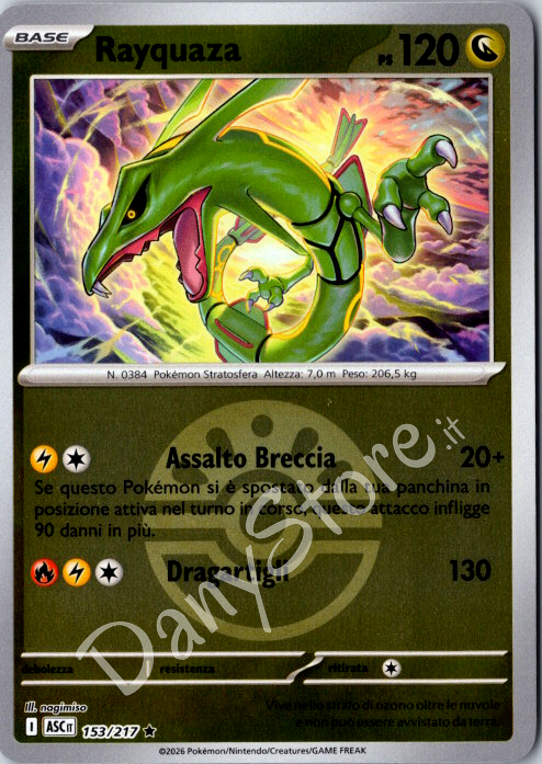 153-217 Rayquaza Rara Reverse Pokèball ASC Ascesa Eroica ITA NM