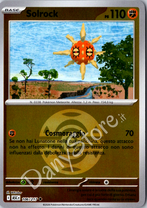 106-217 Solrock Non Comune Reverse Pokèball ASC Ascesa Eroica ITA NM