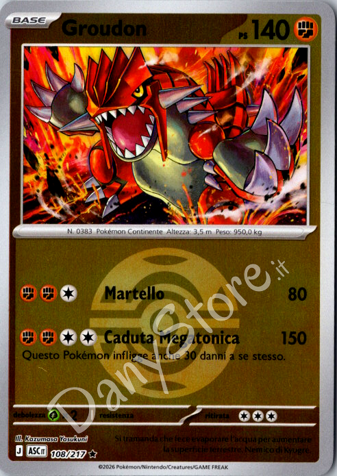 108-217 Groudon Rara Reverse Pokèball ASC Ascesa Eroica ITA NM