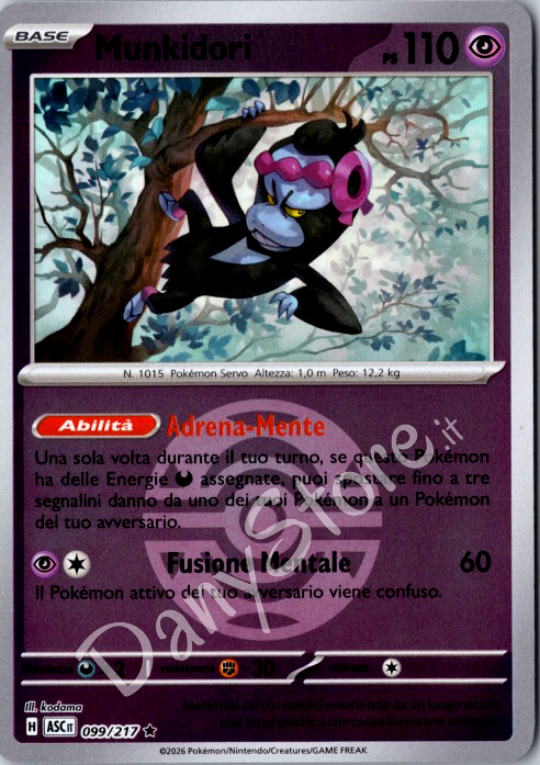 099-217 Munkidori Rara Reverse Pokèball ASC Ascesa Eroica ITA NM