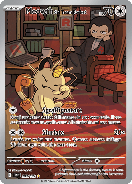 203-182 Meowth Del Team Rocket Illustrazione Rara DRI Rivali Predestinati ITA NM