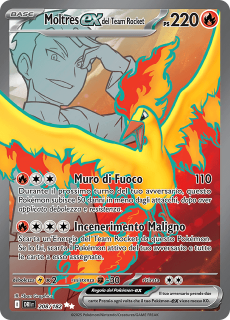 208-182 Moltres Del Team Rocket ex Full Art DRI Rivali Predestinati ITA NM