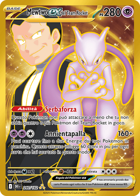 240-182 Mewtwo ex Del Team Rocket Gold Rara Segreta DRI Rivali Predestinati ITA NM