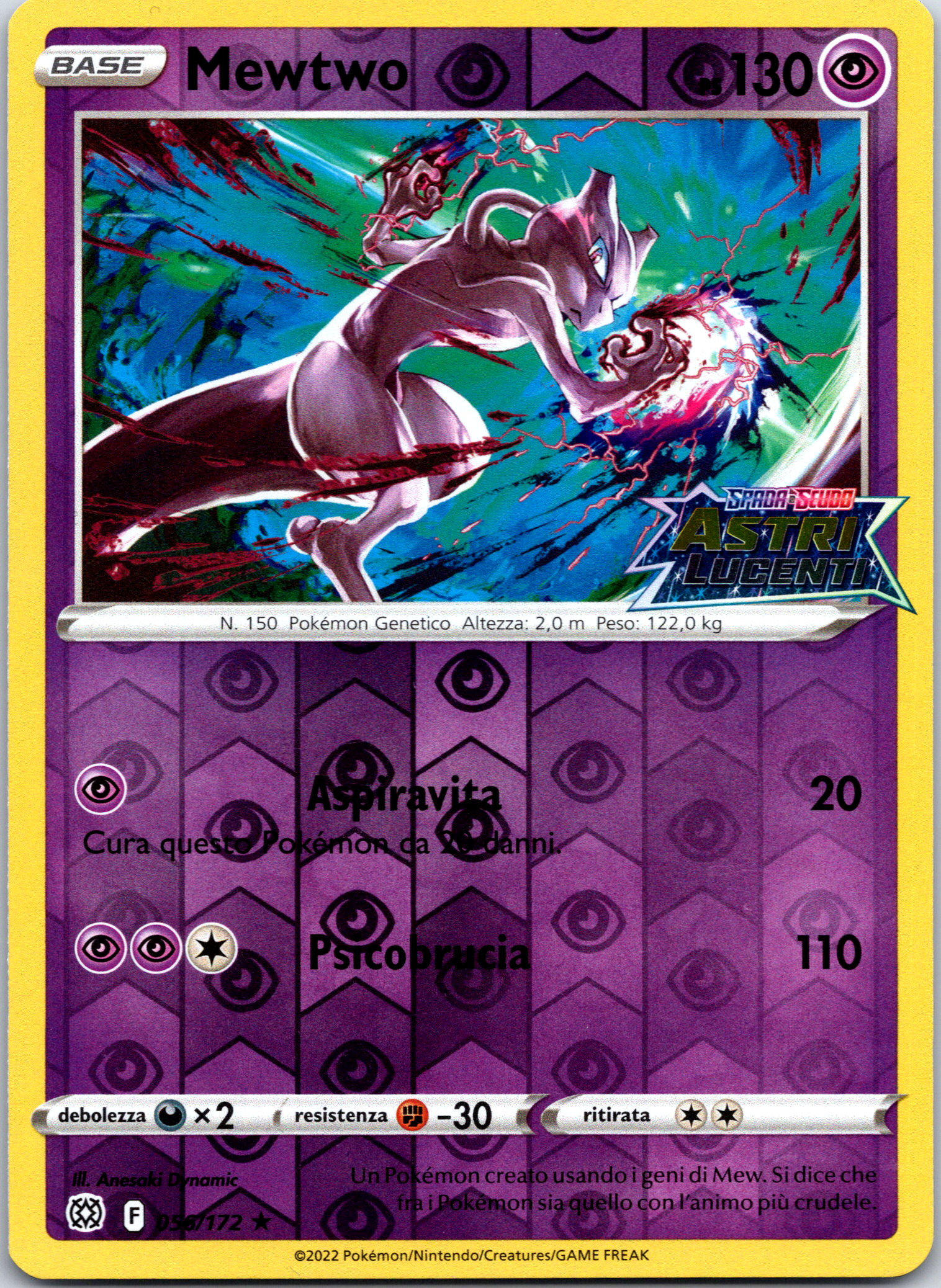 056-172 Mewtwo Rara Reverse Stamped BRS Astri Lucenti ITA NM