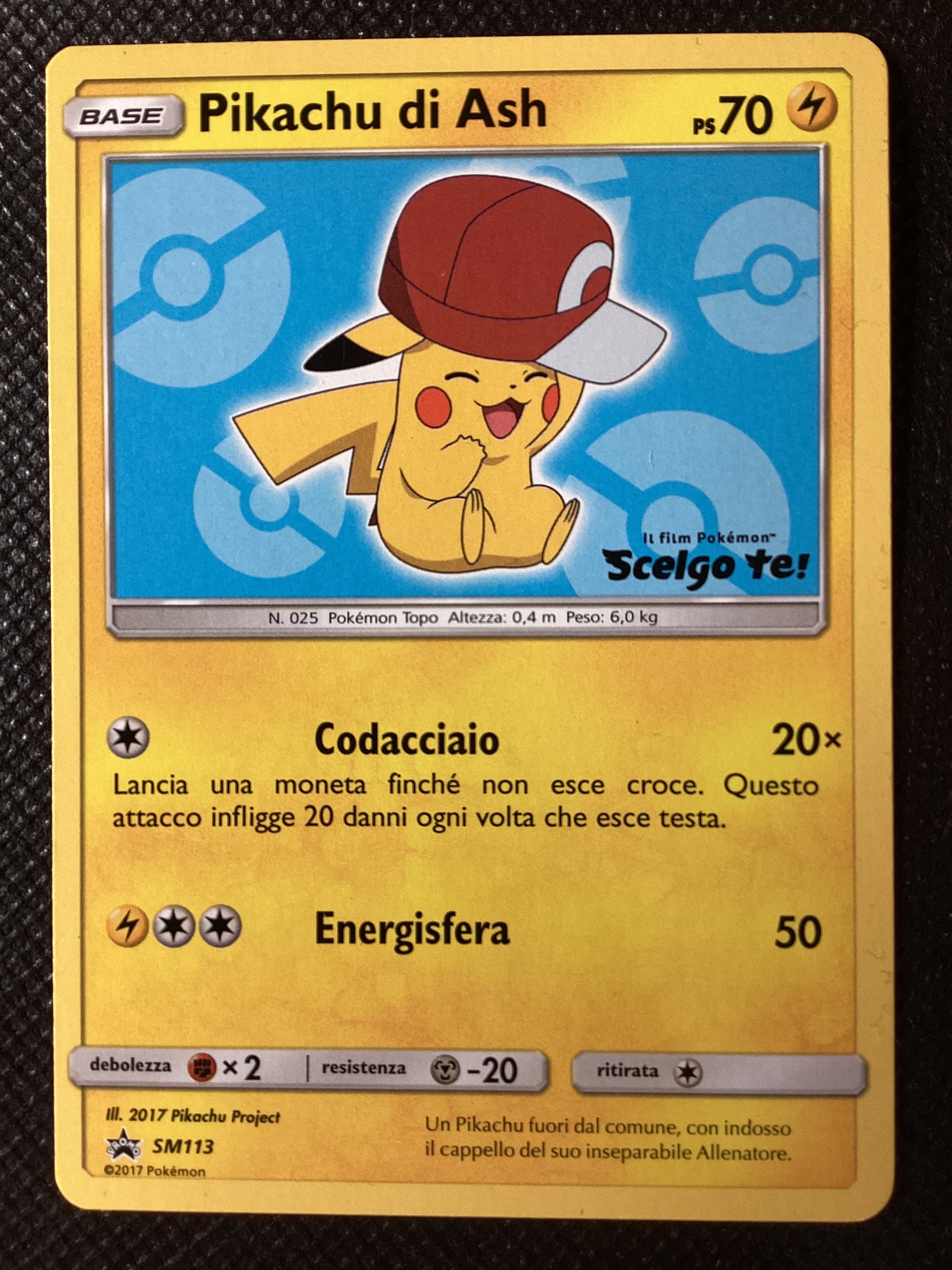 Promo SM113 Pikachu di Ash Sole e Luna ITA EXCELLENT