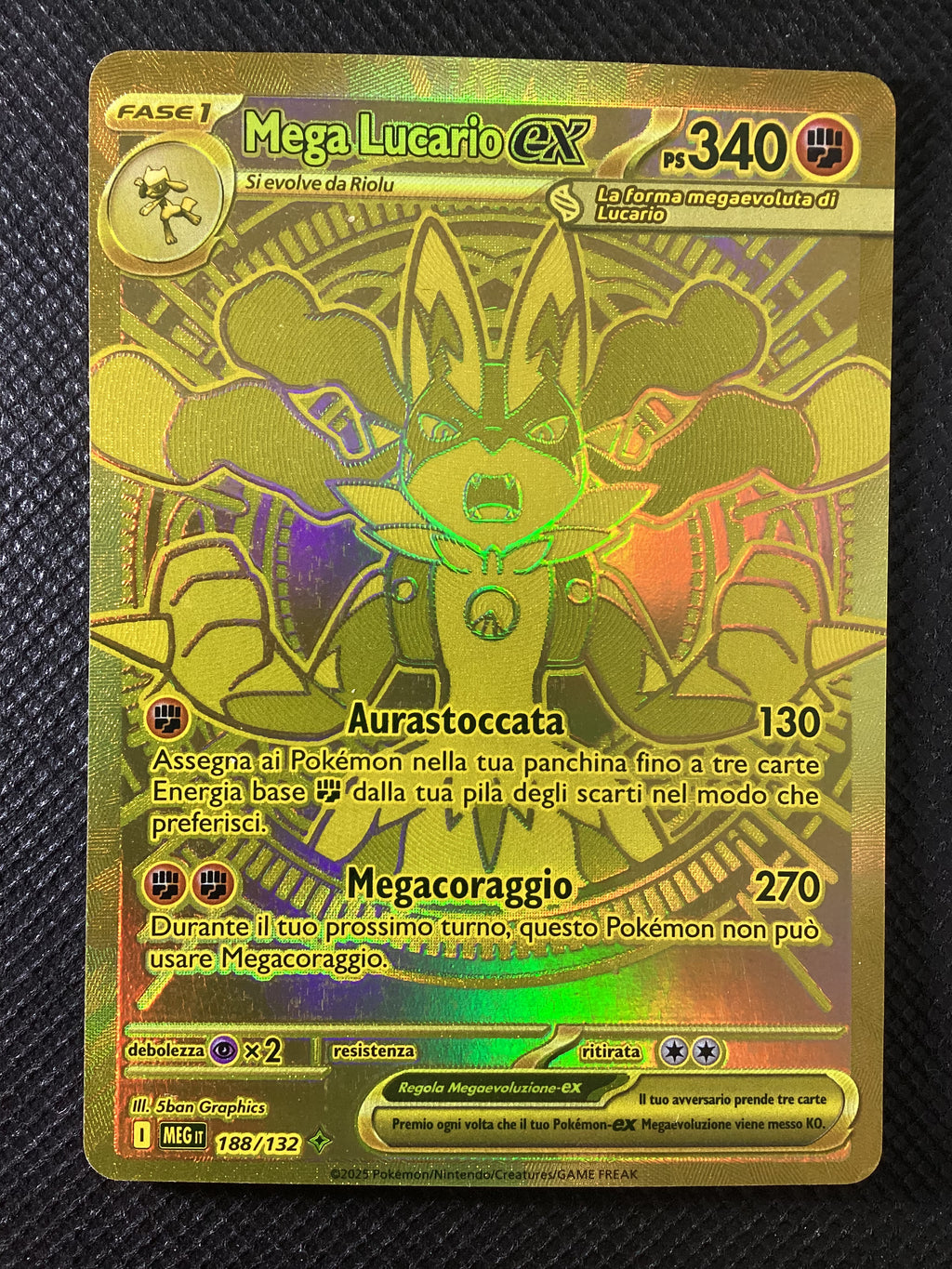 188-132 Mega Lucario ex MEG MegaEvoluzione Gold Rara Segreta ITA EXCELLENT (Back sporco)